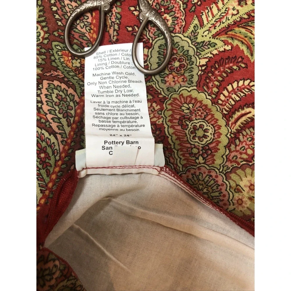 Pottery Barn Red/Green Paisley Cotton/Linen Pillow Cover Sham 24